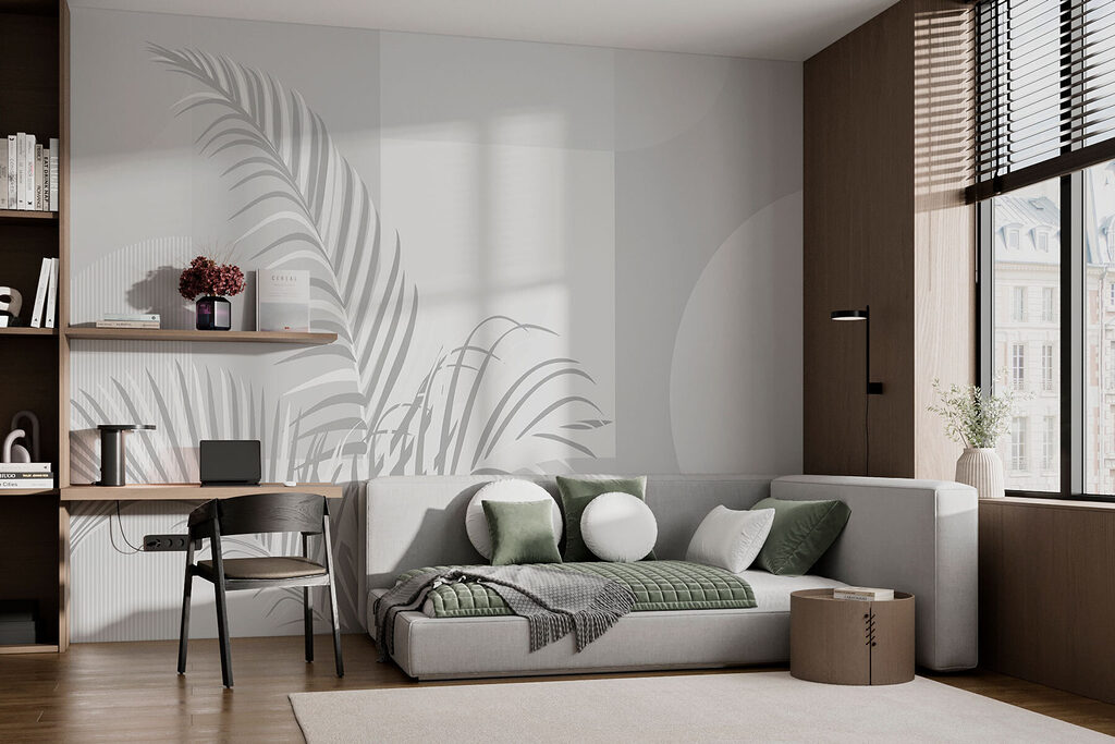 Palme sur géométrie douce dans un intérieur