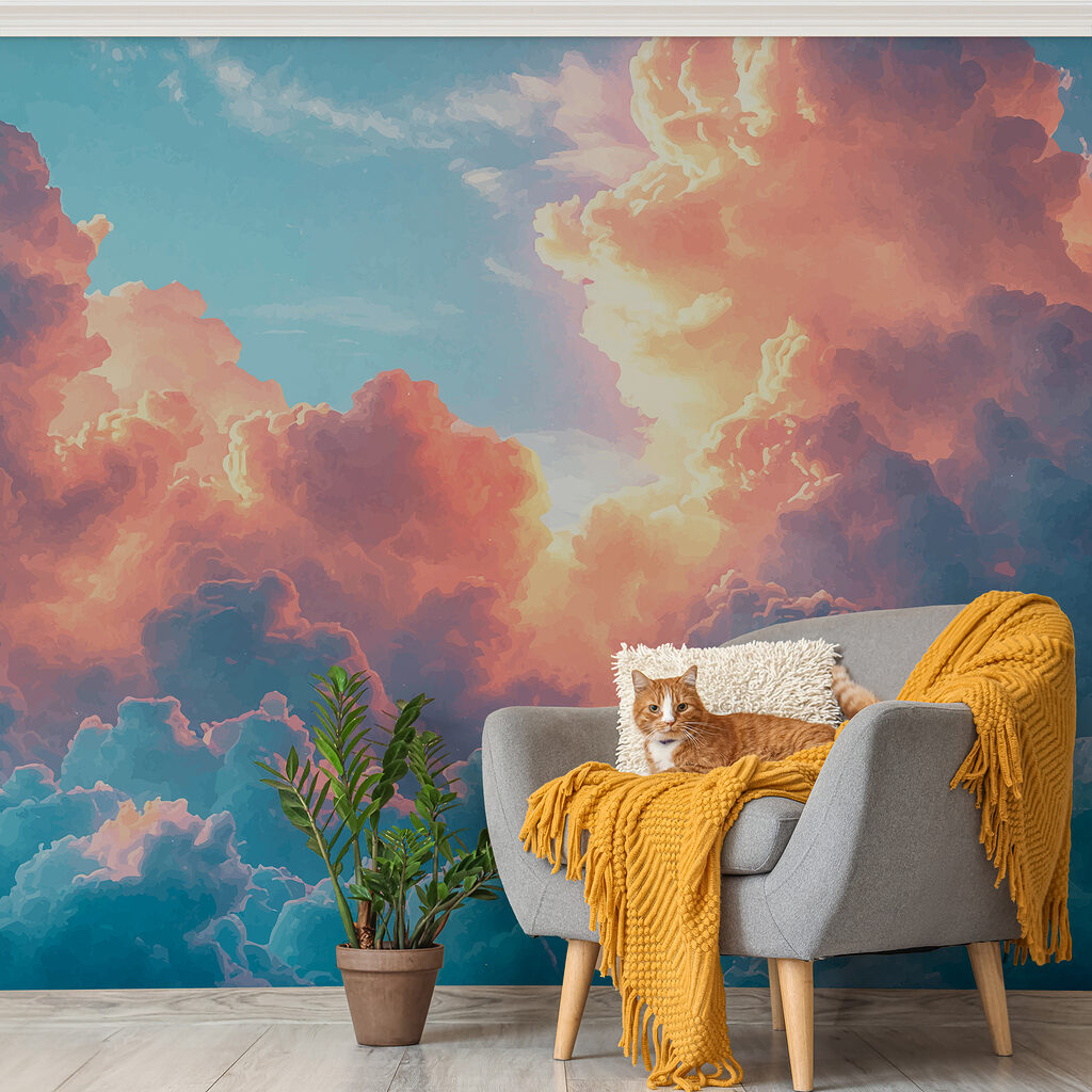 Nuages dorés sur bleu dans un intérieur
