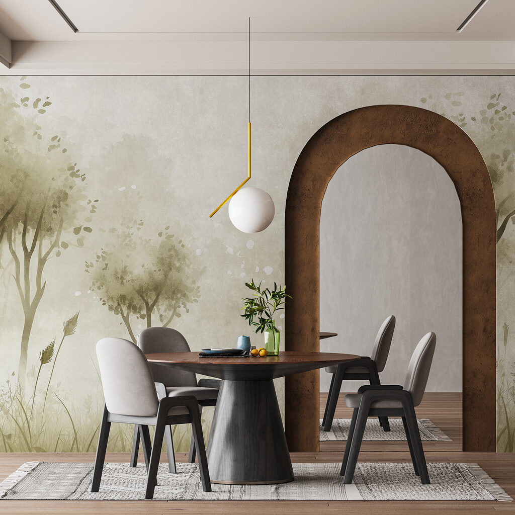 Lueurs entre les arbres dans un intérieur