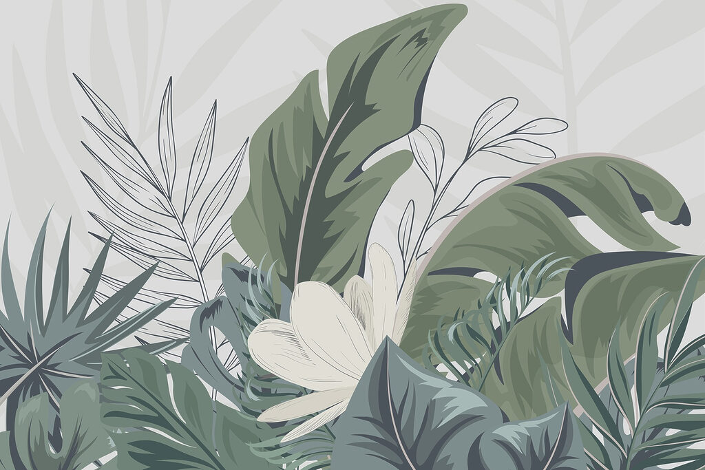 Feuilles tropicales et palmes — motif complet