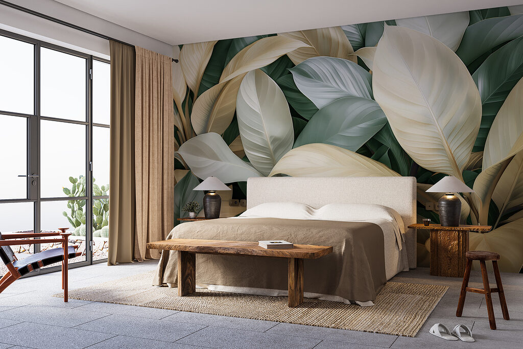 Larges feuilles superposées dans un intérieur