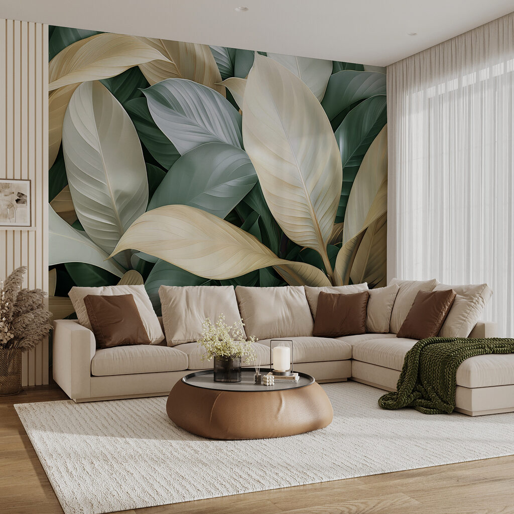 Larges feuilles superposées dans un intérieur