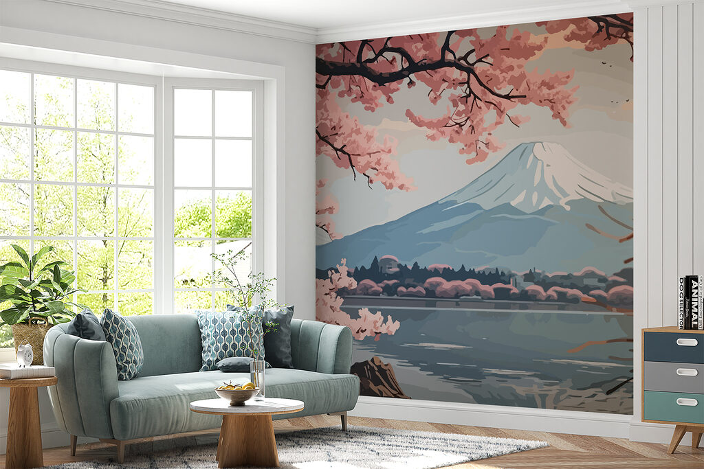 Lac et rameaux fleuris dans un intérieur