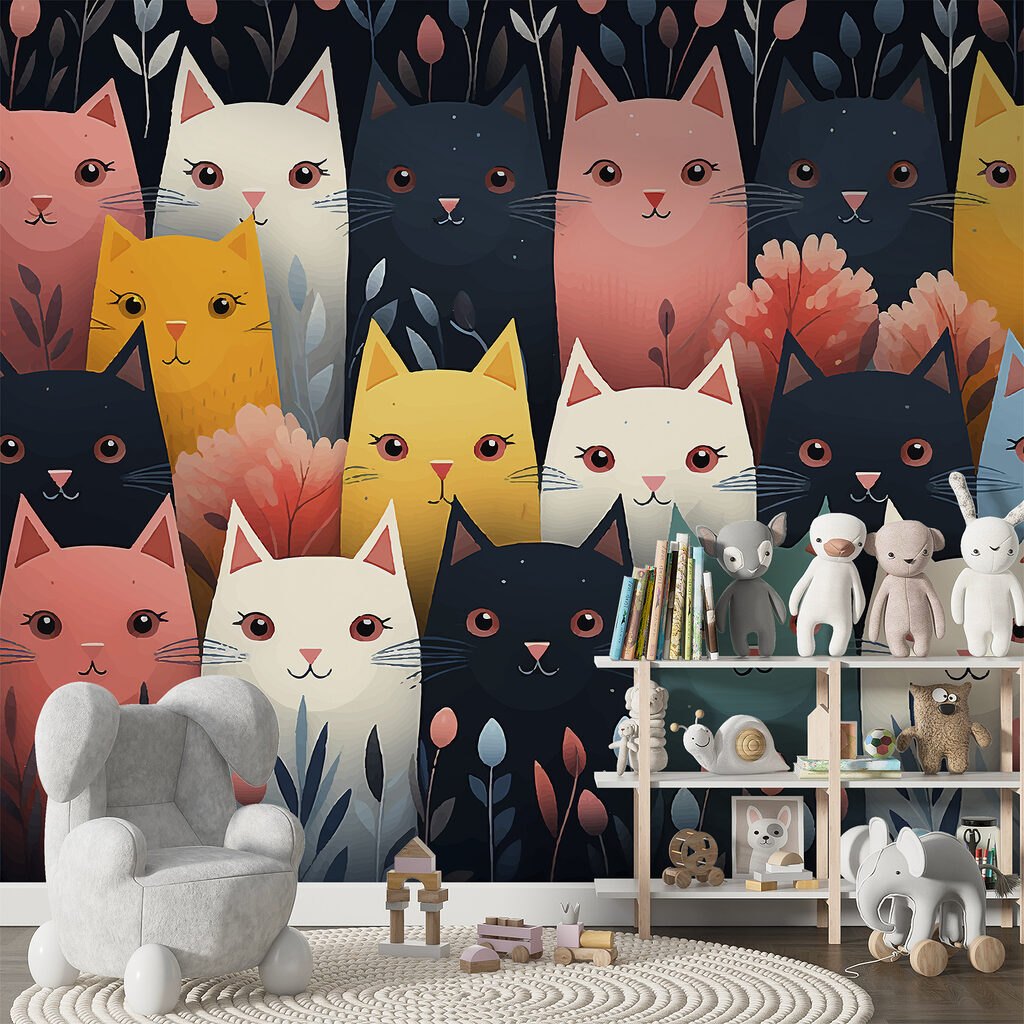 Chats multicolores dans un intérieur