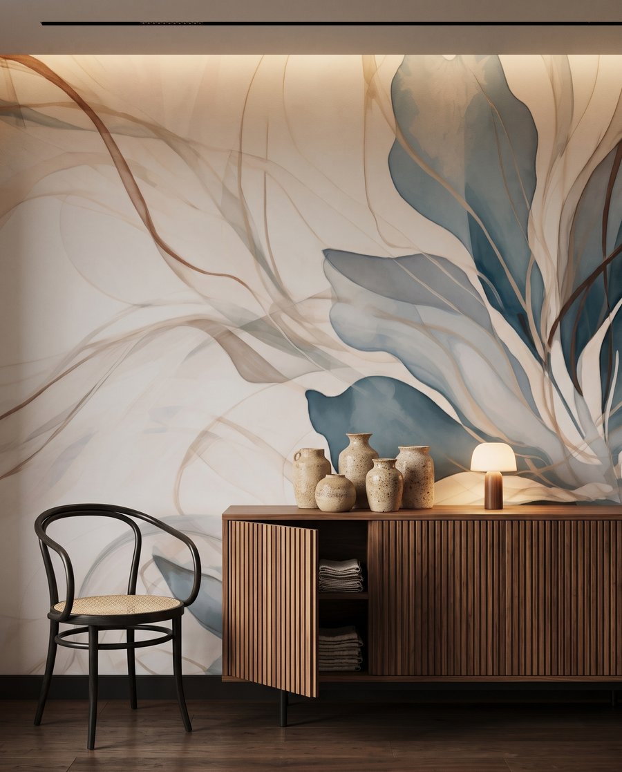 Courbes de feuilles bleues dans un intérieur