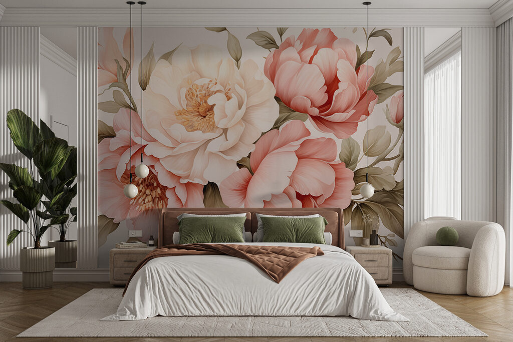 Roses aux tons saumon dans un intérieur