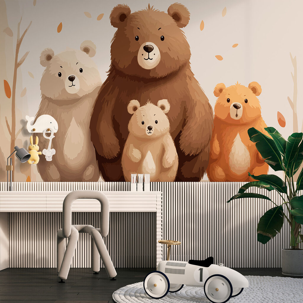 Quatre ours blottis dans un intérieur
