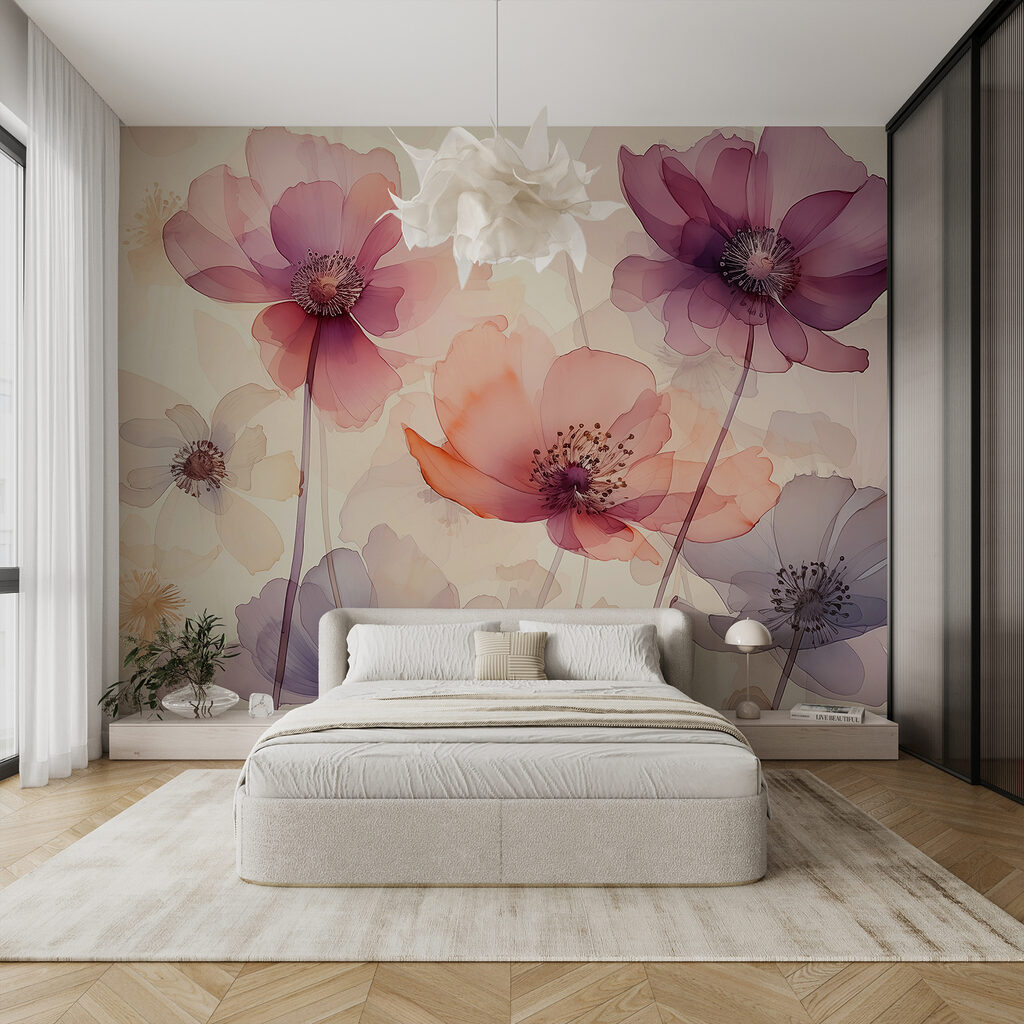 Fleurs en douce superposition dans un intérieur