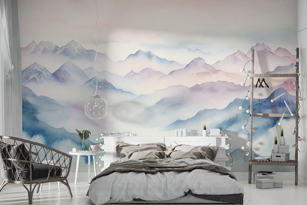 Montagnes d’un bleu tendre dans un intérieur
