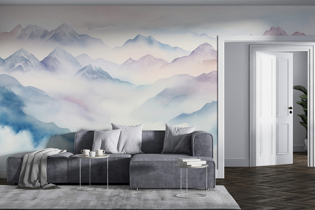 Montagnes d’un bleu tendre dans un intérieur