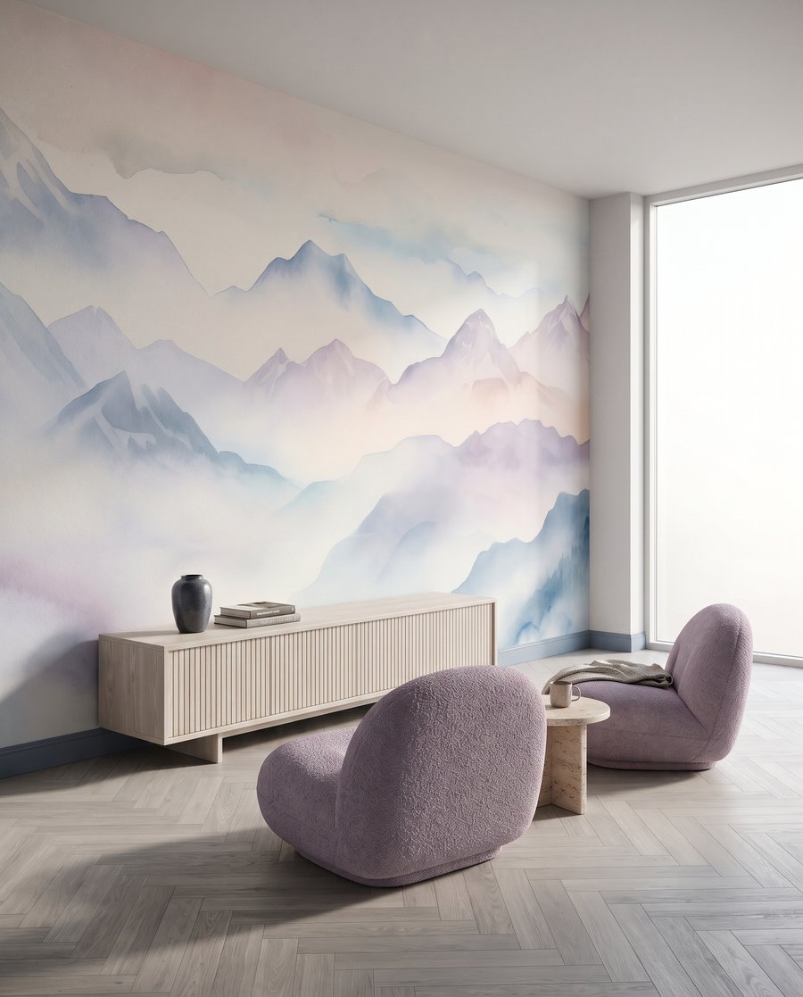 Montagnes d’un bleu tendre dans un intérieur