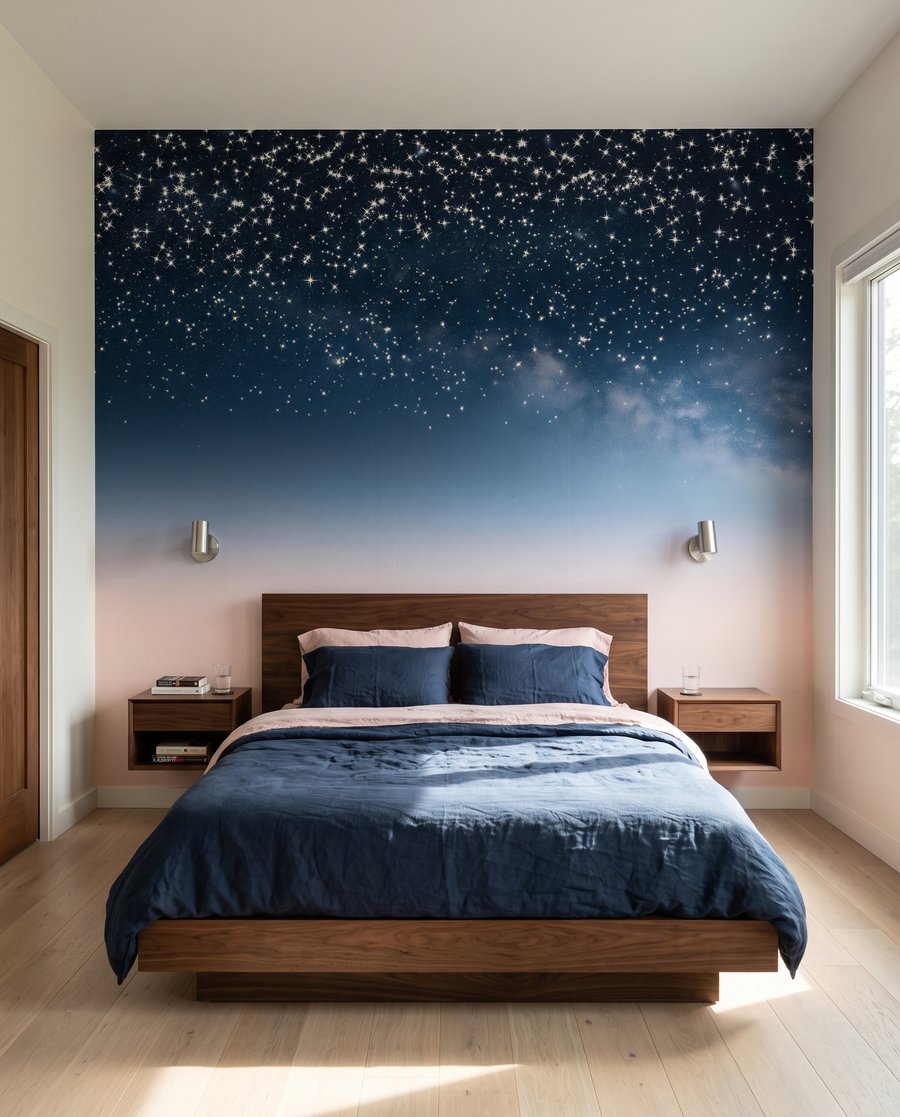 Pluie d’étoiles à l’horizon dans un intérieur