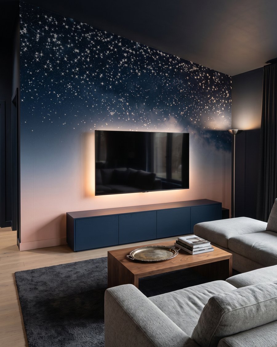 Pluie d’étoiles à l’horizon dans un intérieur
