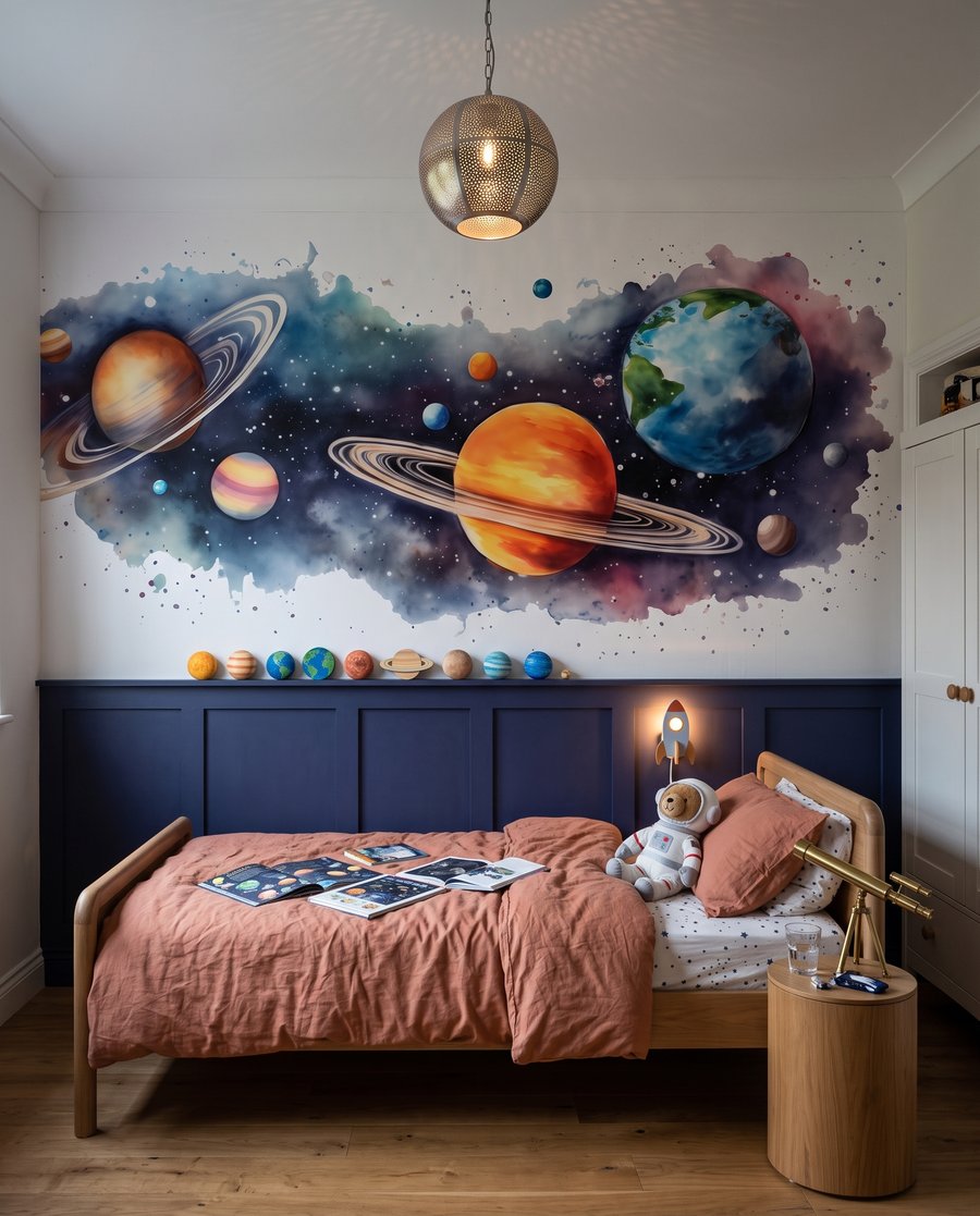 Planètes et éclaboussures dans un intérieur