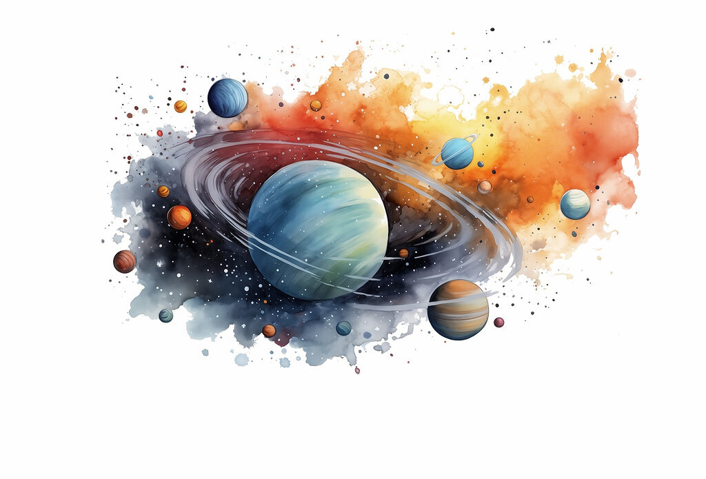 Planètes à l’aquarelle — motif complet