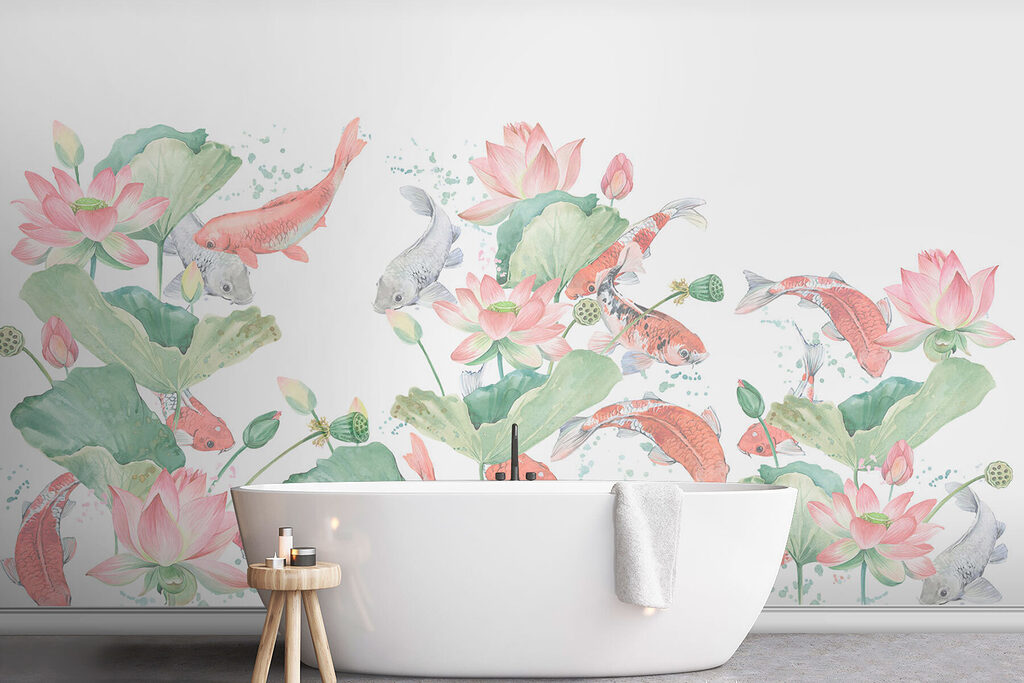 Poissons parmi les lotus dans un intérieur