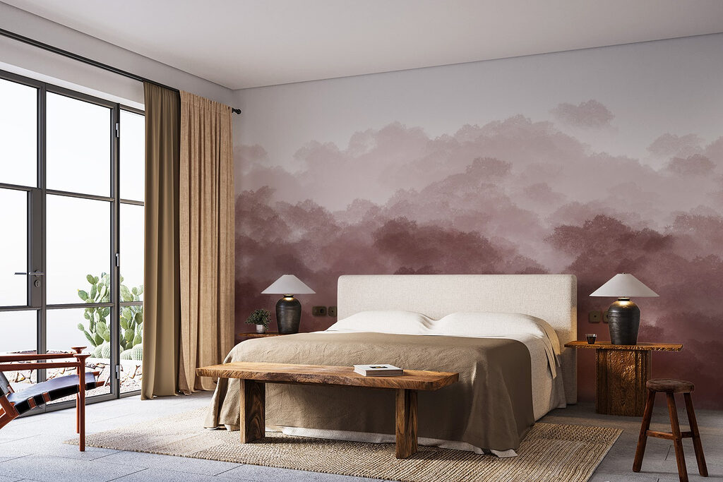 Cimes d’arbres à l’aquarelle dans un intérieur