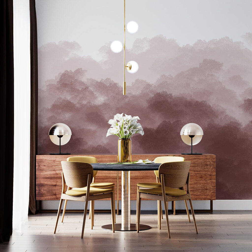 Cimes d’arbres à l’aquarelle dans un intérieur