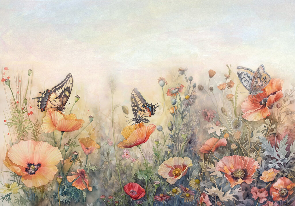 Papillons butineurs — motif complet
