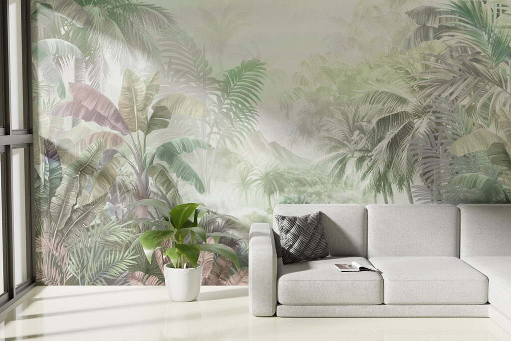 Lac tropical embrumé dans un intérieur
