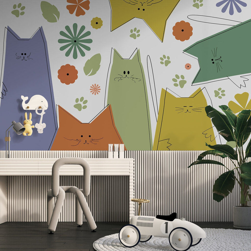 Chats parmi les fleurs dans un intérieur
