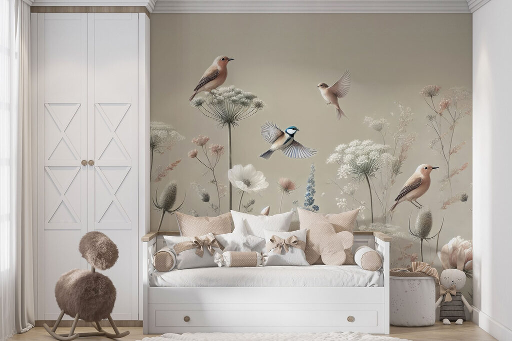 Oiseaux sur tiges fleuries — intérieur 5