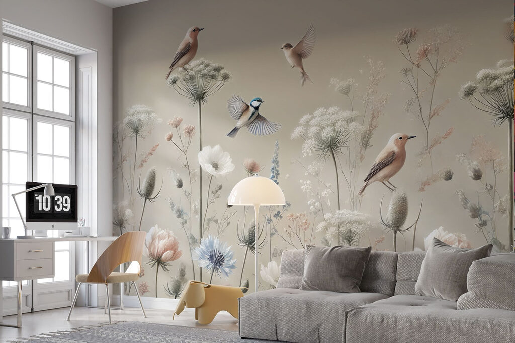 Oiseaux sur tiges fleuries — intérieur 6