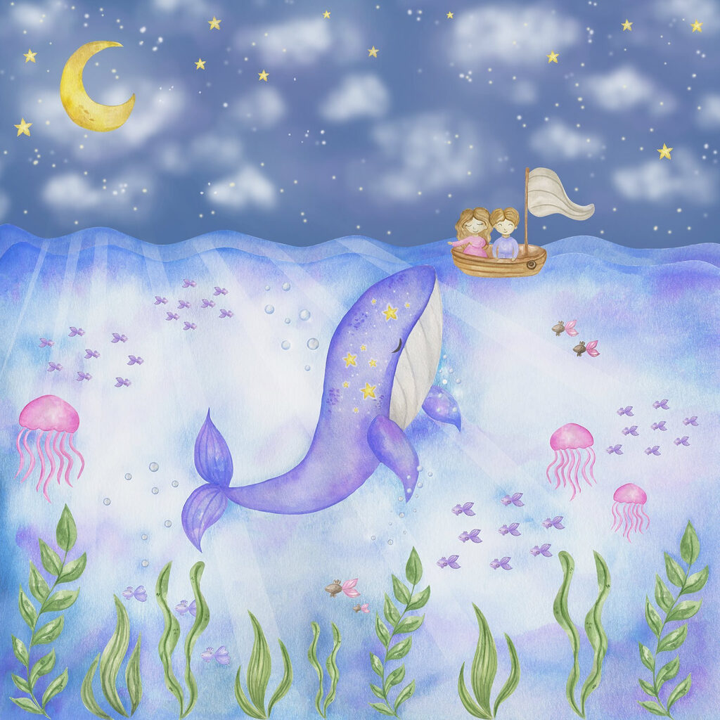 Baleine et méduses — motif complet