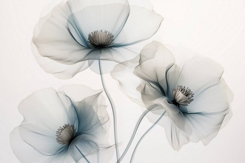 Trois fleurs bleu pâle — motif complet