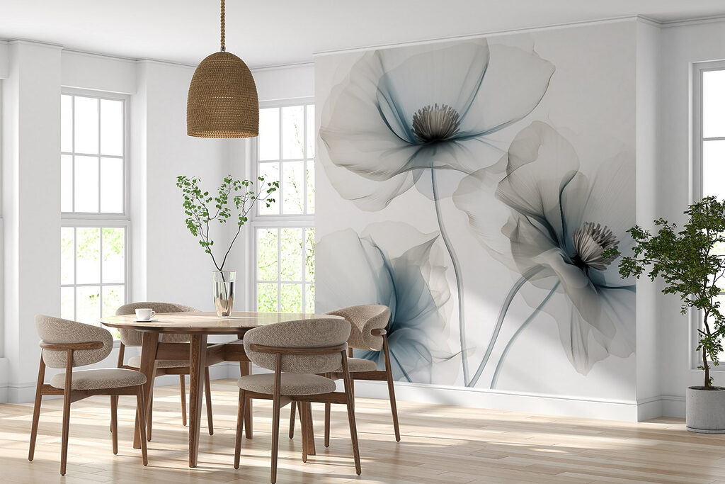 Trois fleurs bleu pâle — intérieur 1