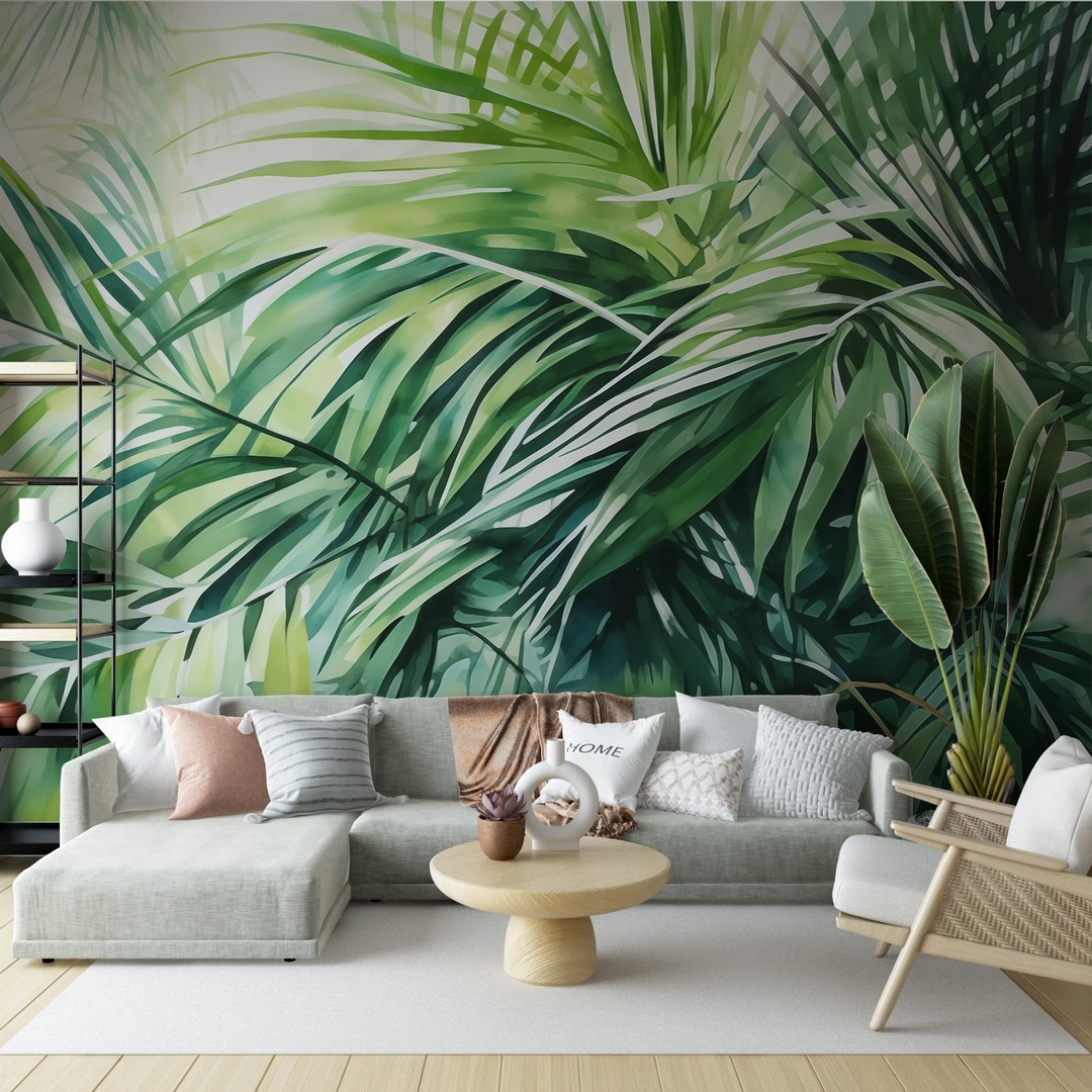 Palmes vertes entrecroisées dans un intérieur