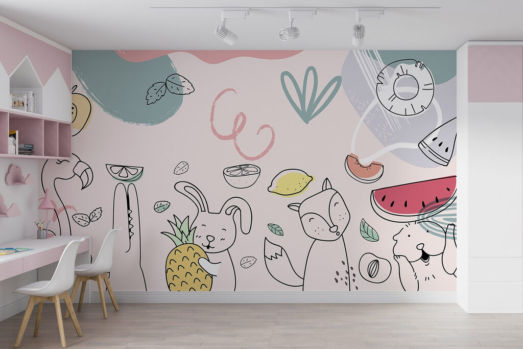 Fruits en lignes ludiques dans un intérieur