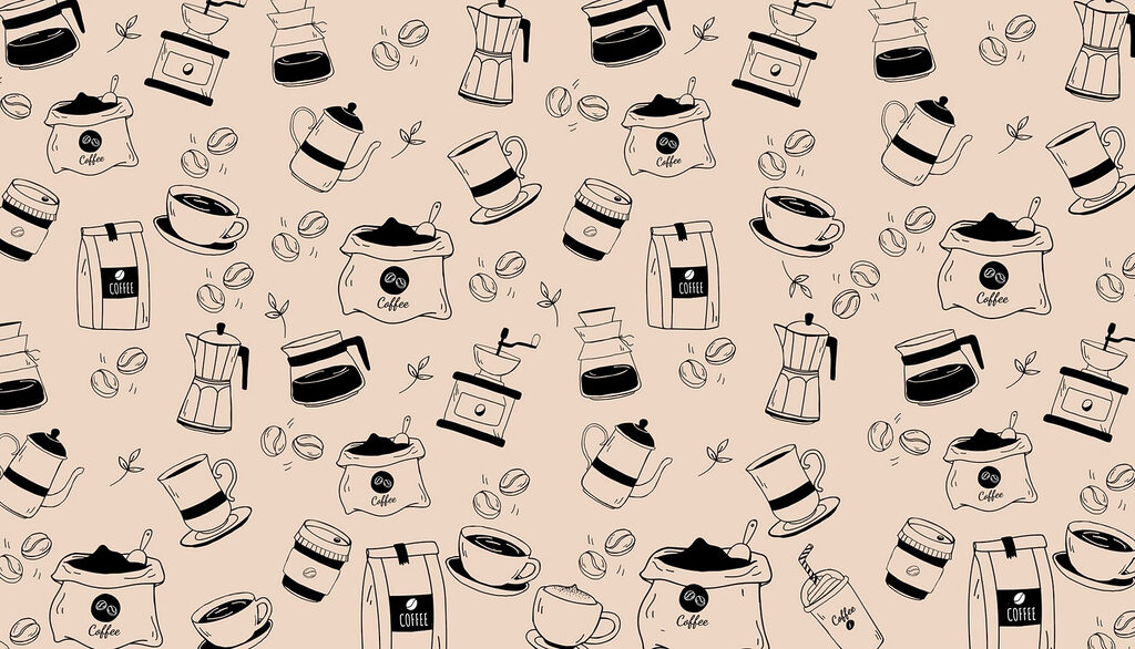 Petites cafetières dessinées — motif complet