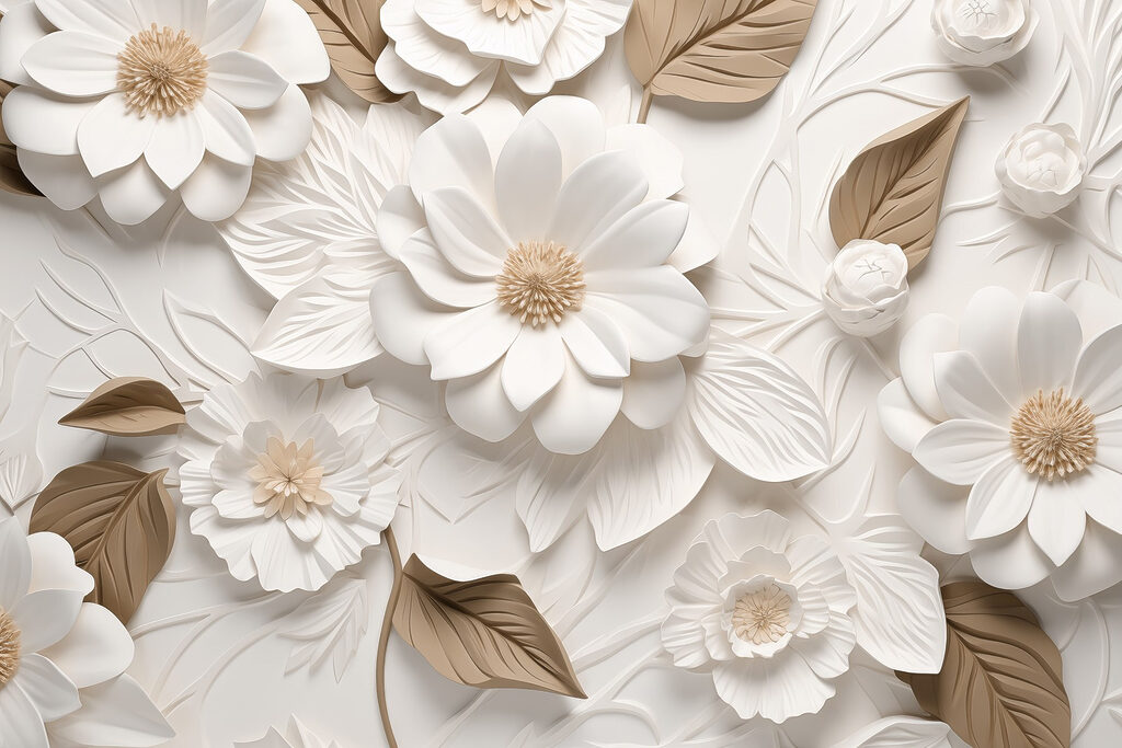 Fleurs blanches, cœurs colorés — motif complet