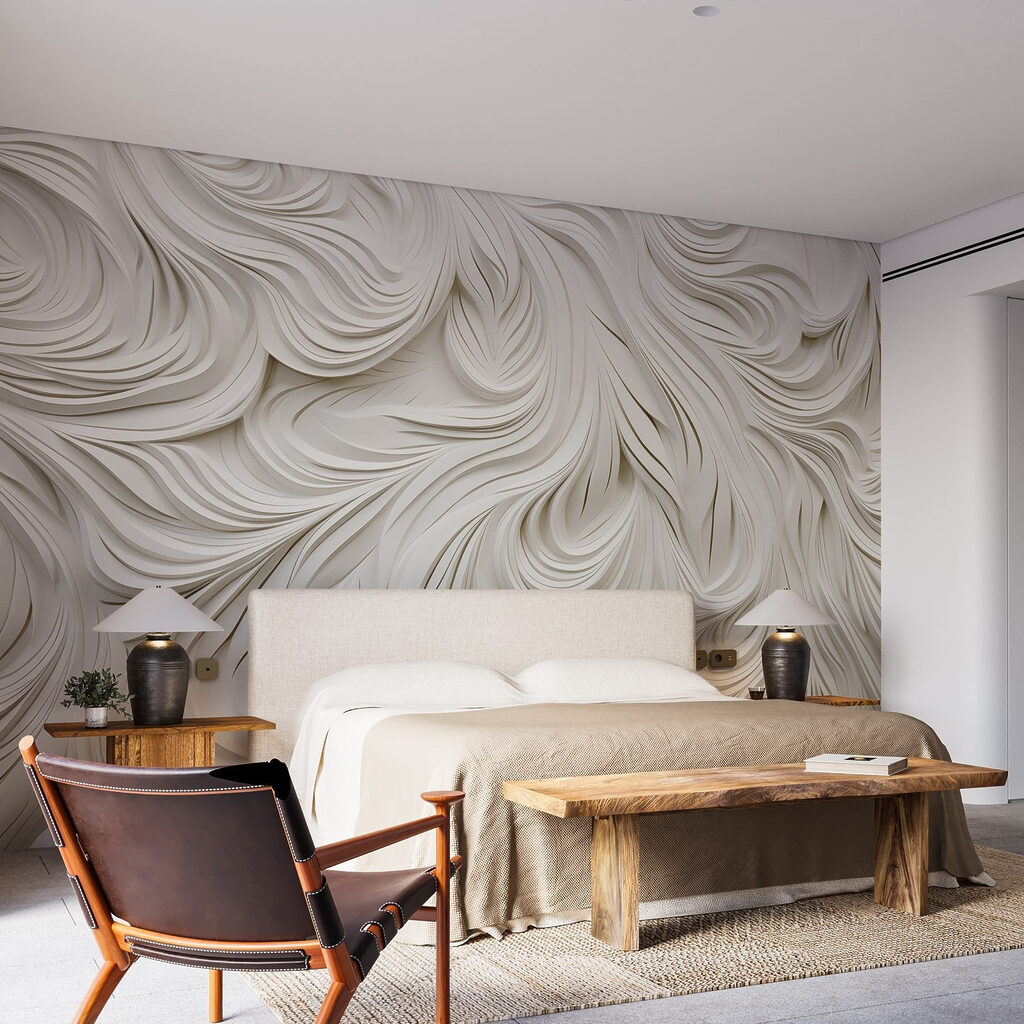 Volutes de plumes blanches dans un intérieur