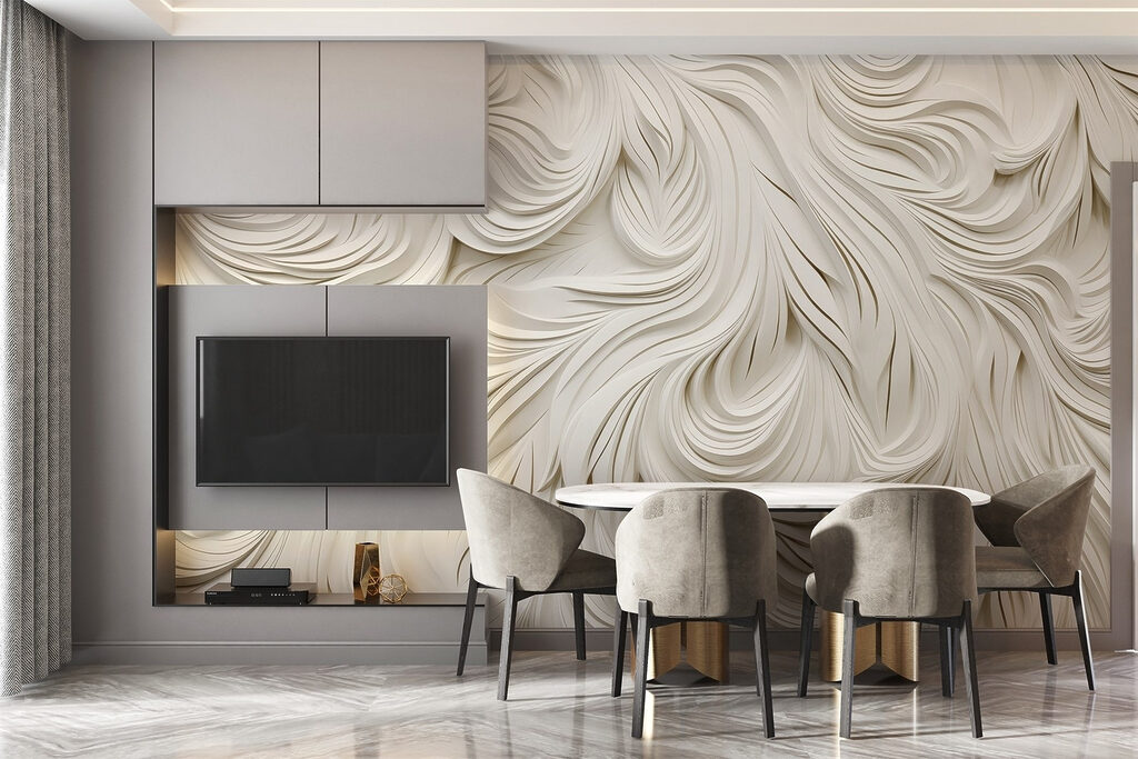 Volutes de plumes blanches dans un intérieur