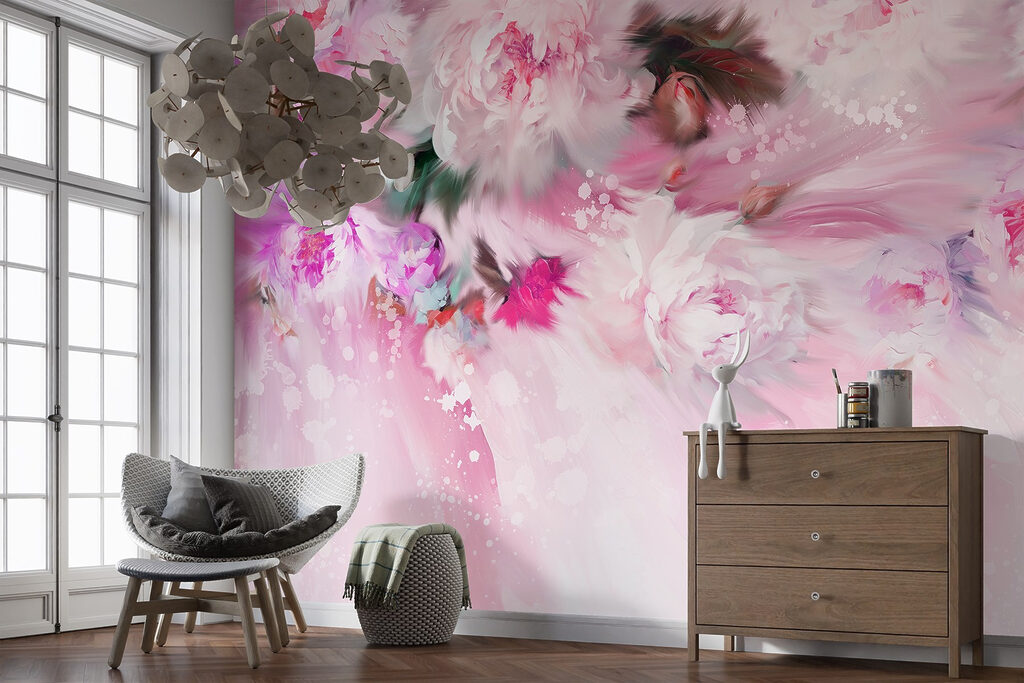 Fleurs et lumière ruisselante dans un intérieur