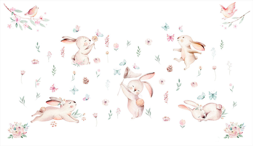Lapins parmi les fleurettes — motif complet