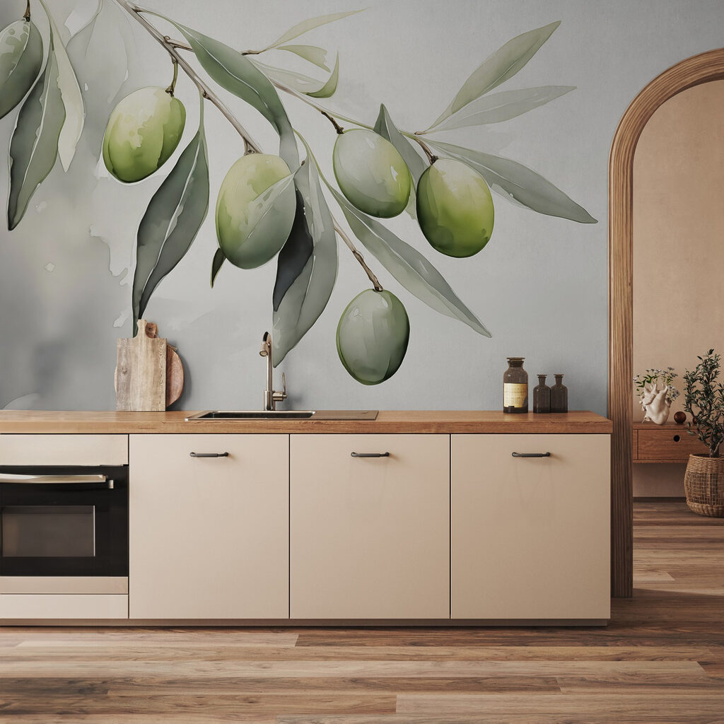 Rameau aux olives vertes dans un intérieur