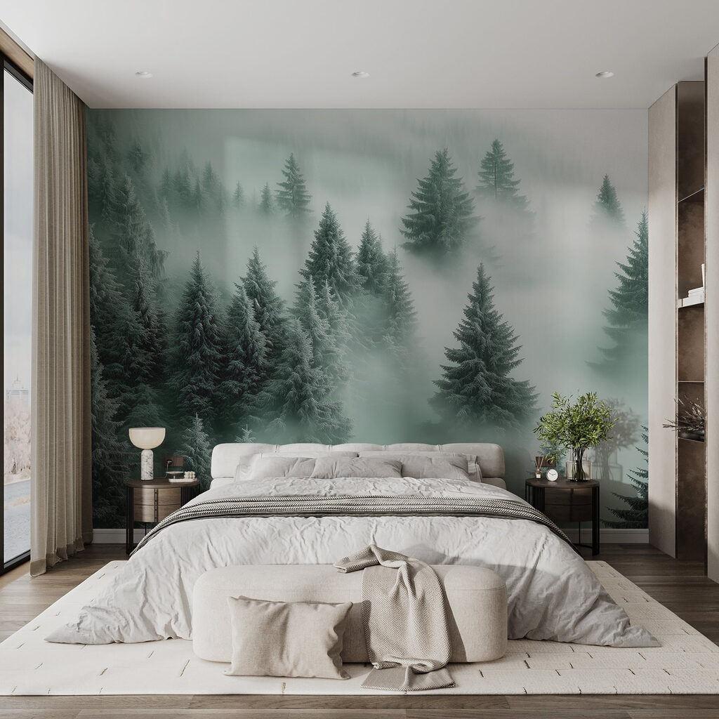 Sapins dans les nuages dans un intérieur