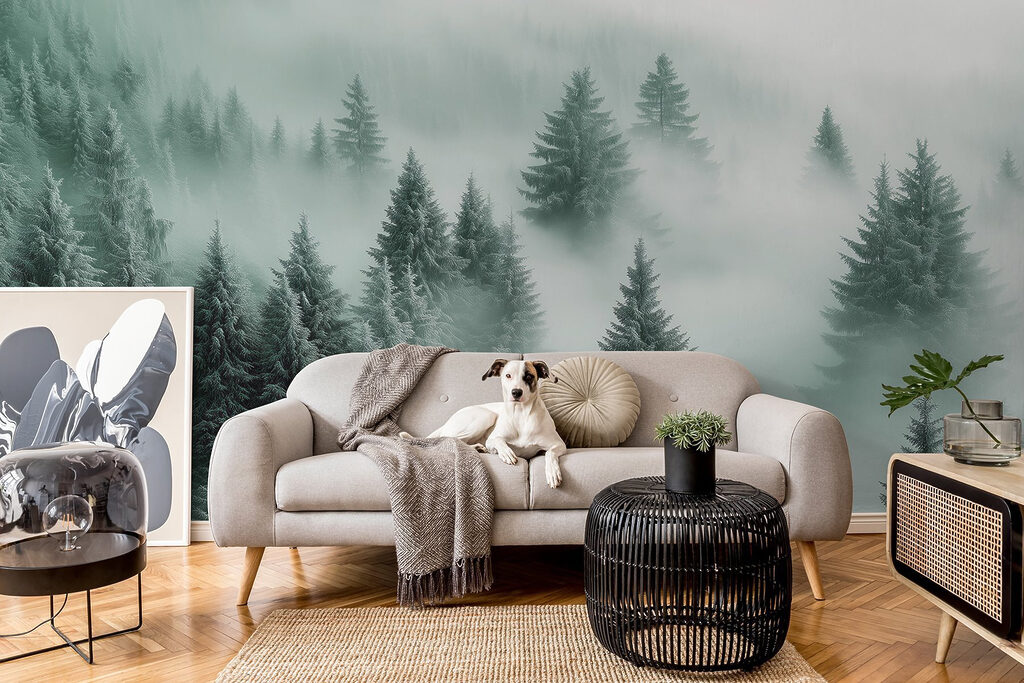 Sapins dans les nuages dans un intérieur