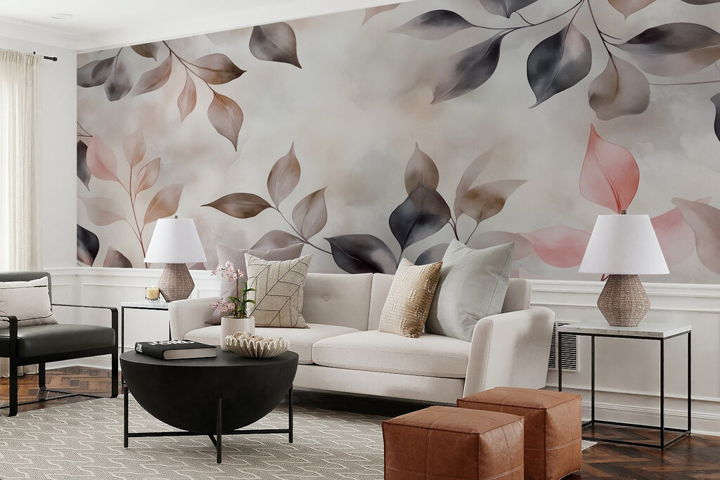 Feuillage aux ombres roses dans un intérieur