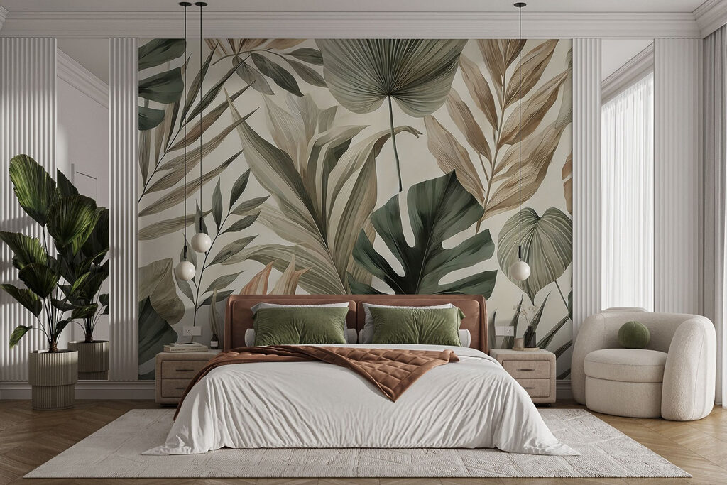 Feuillage tropical nuancé dans un intérieur