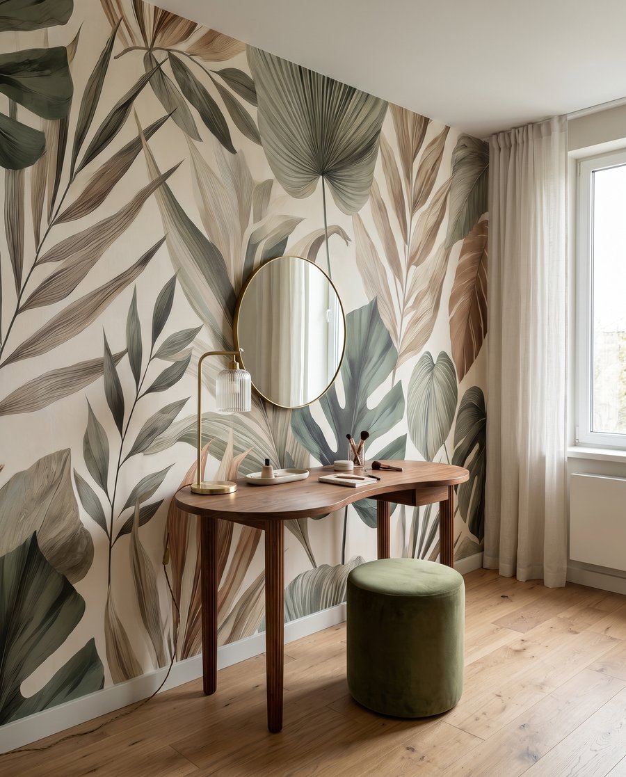 Feuillage tropical nuancé dans un intérieur