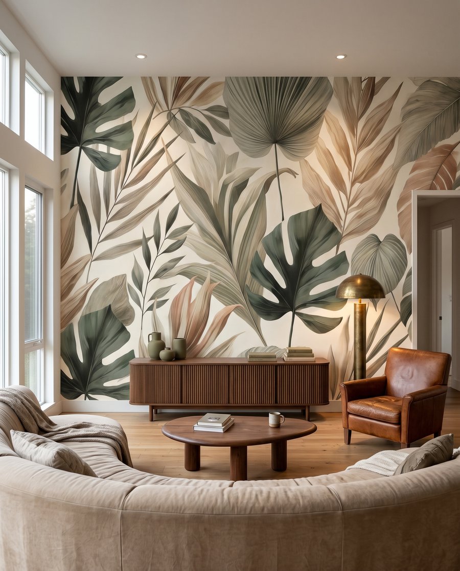 Feuillage tropical nuancé dans un intérieur