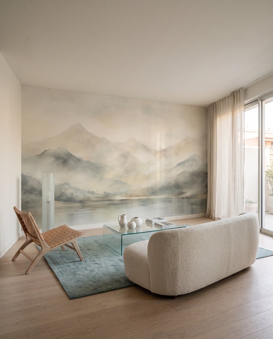 Reflets de monts brumeux dans un intérieur