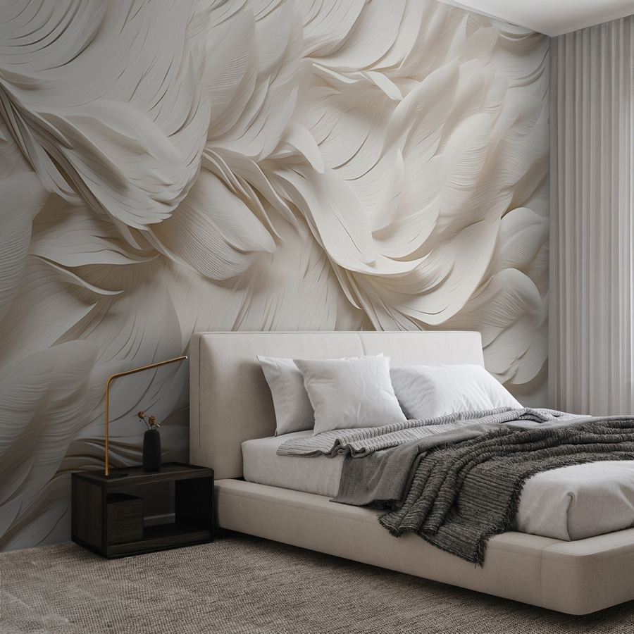 Plumes blanches superposées dans un intérieur