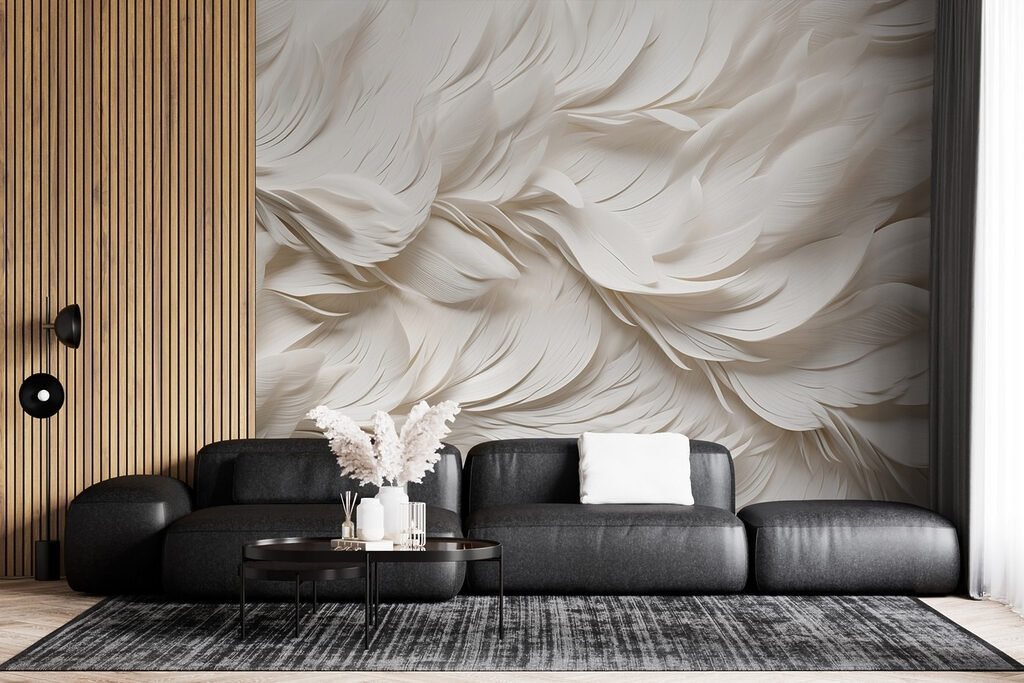 Plumes blanches superposées dans un intérieur