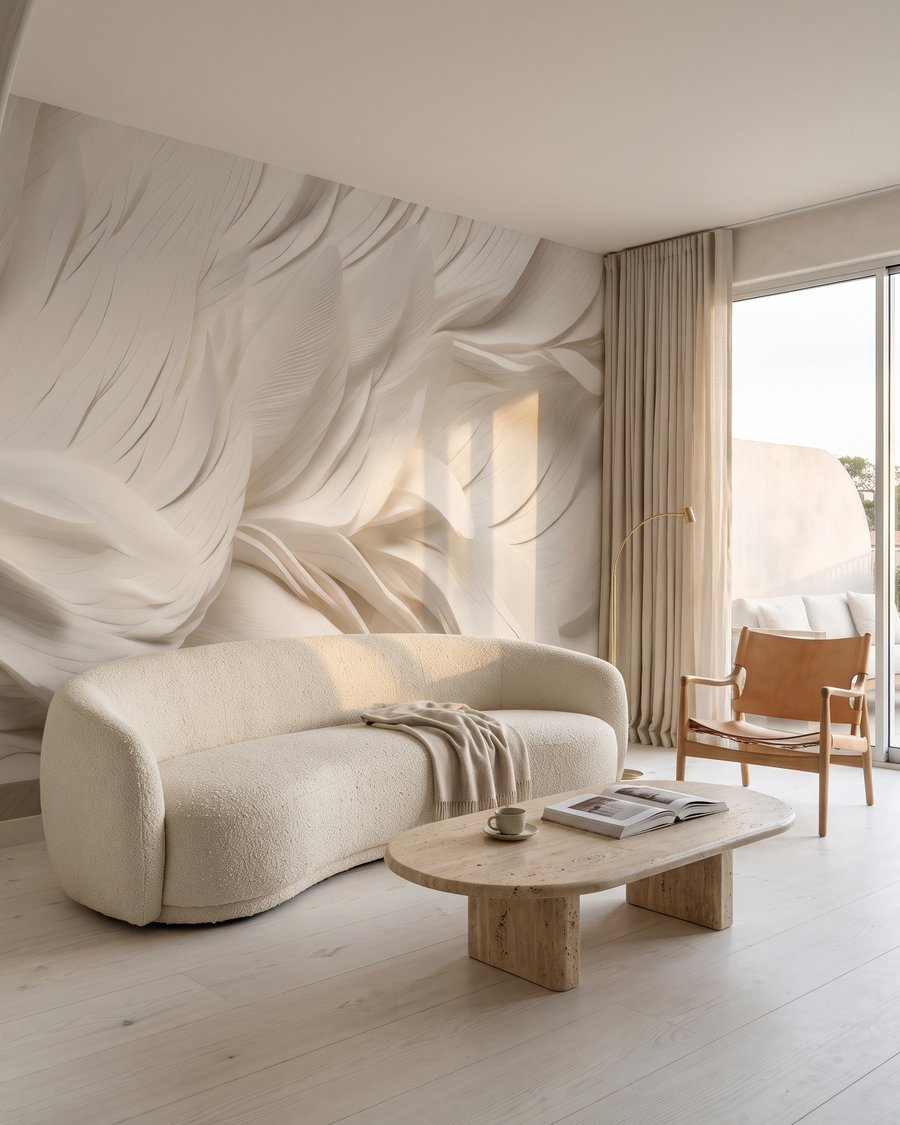 Plumes blanches superposées dans un intérieur