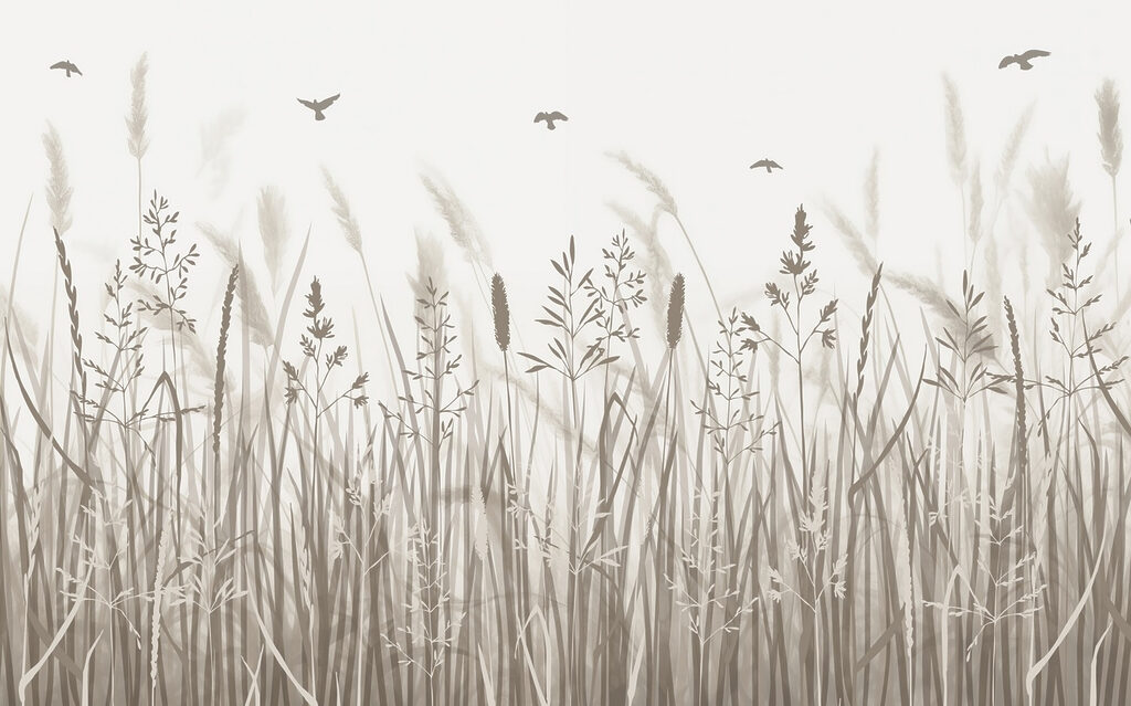 Oiseaux et hautes herbes — motif complet
